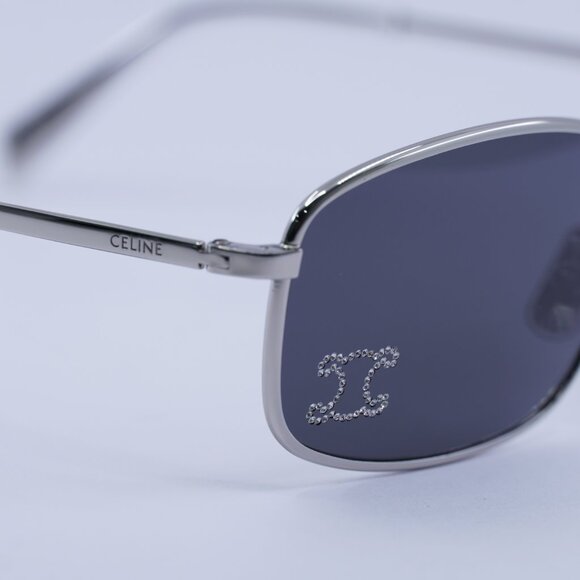 Celine CL40285U RHINESTONE TRIOMPHE 16A Sunglasses  Palladium Rectangle Frame - Picture 8 of 10
